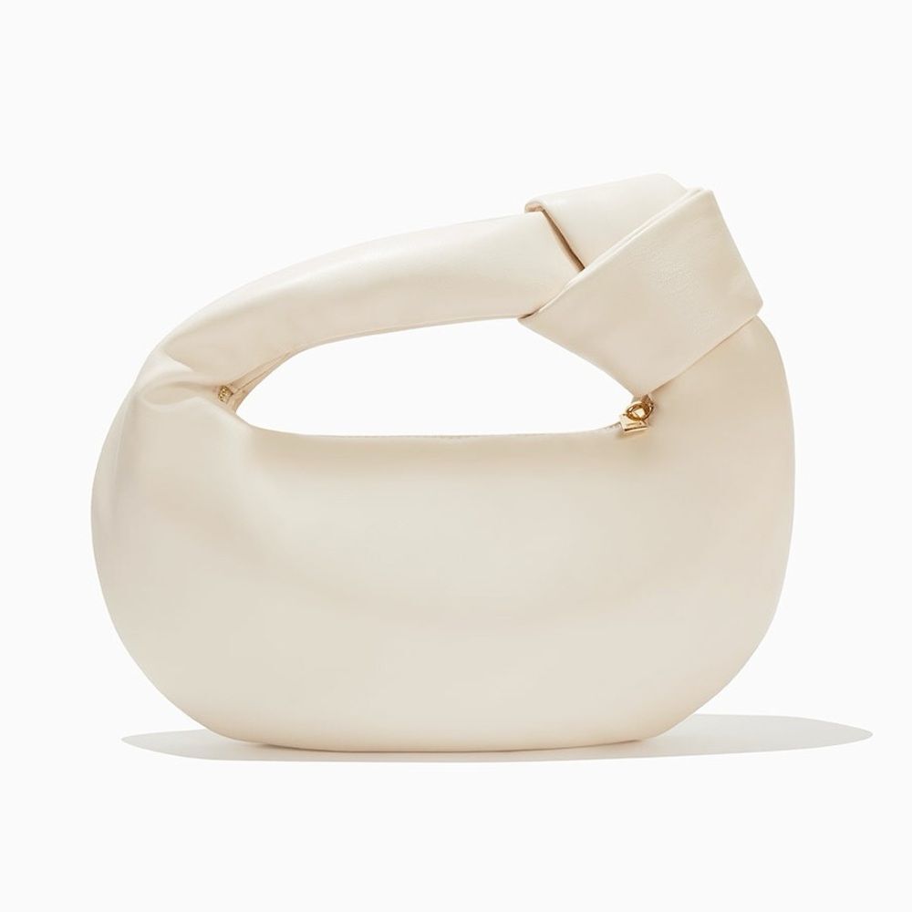 Melie Bianco Alexandra Cream Vegan Knotted Top Handle Bag Small Off-White Purse